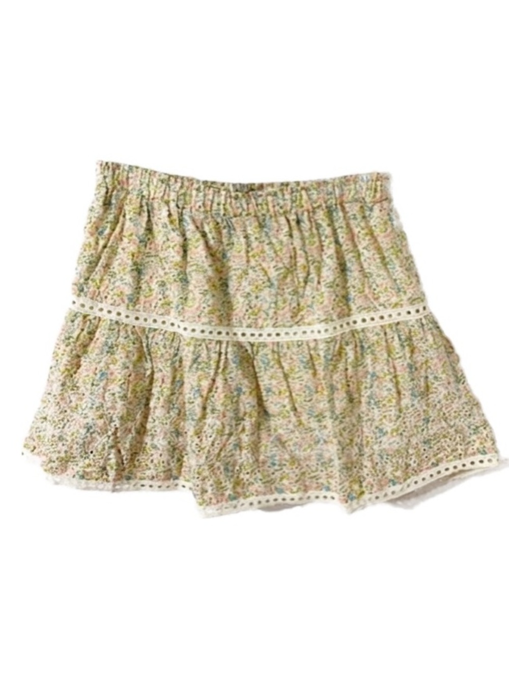 Jennifer and Grace Floral Embroidered Eyelet Lace Prairecore Lined Mini Skirt